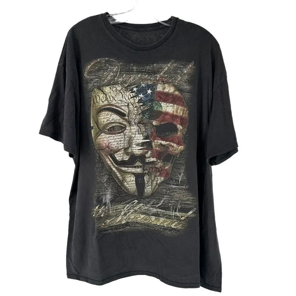 Divided We Stand T-Shirt Anonymous America Black Mens Size XL Short Sleeve USA